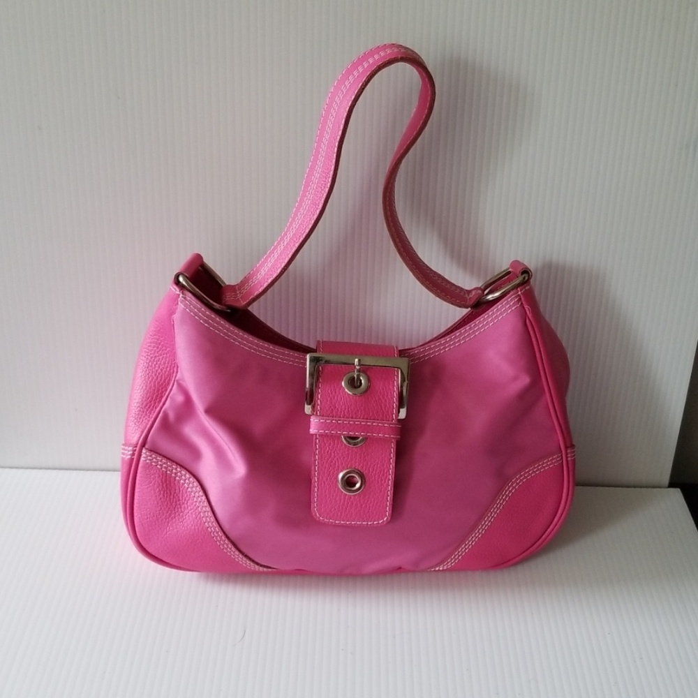 Leather and heavy duty canvas Pink OMBU handbag
